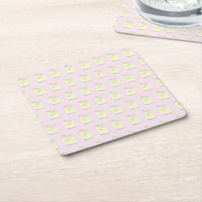 Margarita Pink Green Fiesta Square Paper Coaster (Angled)