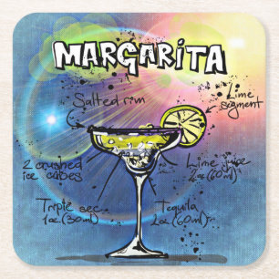 Margarita Recipe Blue Bar Square Paper Coaster