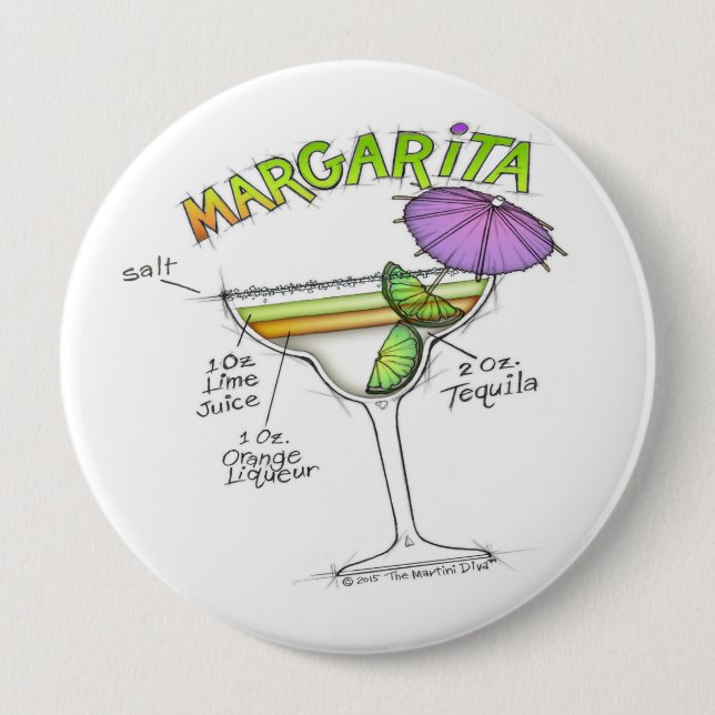 MARGARITA RECIPE COCKTAIL ART BUTTON (Front)