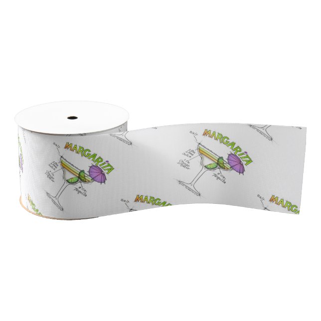 MARGARITA RECIPE COCKTAIL ART GROSGRAIN RIBBON (Spool)