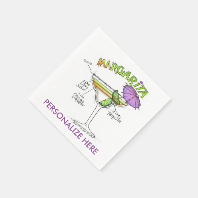 MARGARITA RECIPE COCKTAIL ART PAPER NAPKINS (Corner)