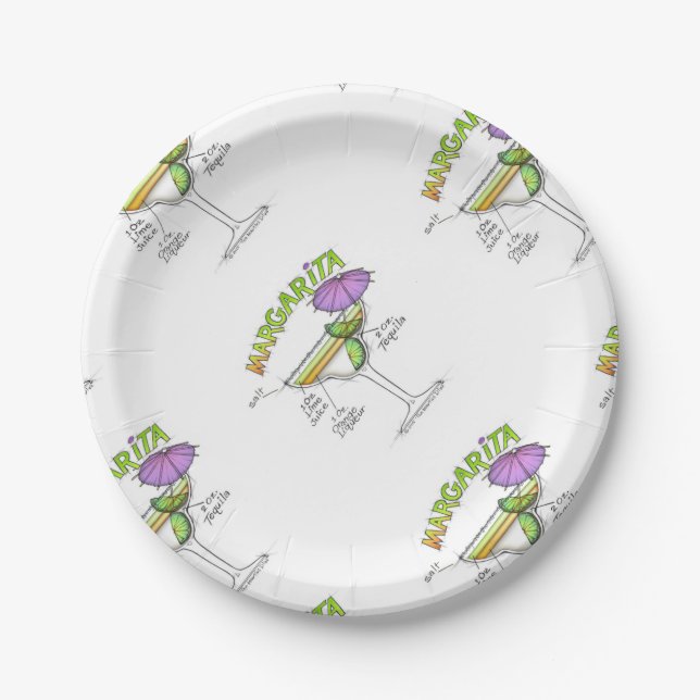 MARGARITA RECIPE COCKTAIL ART PAPER PLATES (Front)