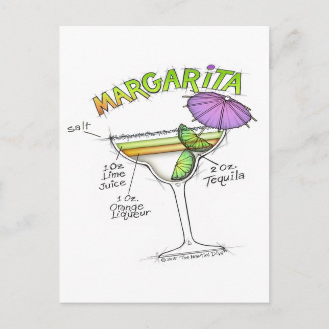 MARGARITA RECIPE COCKTAIL ART POSTCARD (Front)