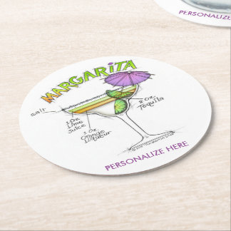 MARGARITA RECIPE COCKTAIL ART ROUND PAPER COASTER