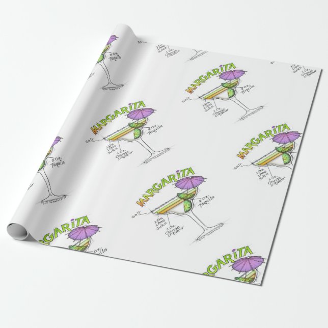 MARGARITA RECIPE COCKTAIL ART WRAPPING PAPER (Unrolled)