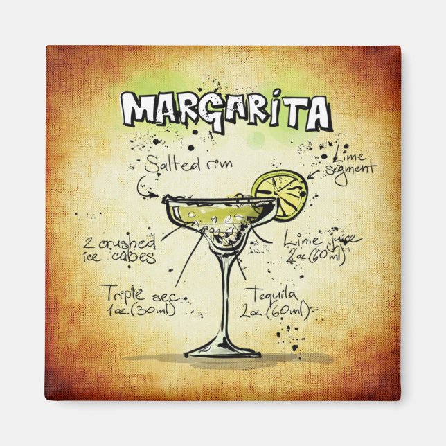 Margarita Recipe Gold Bar Magnet (Front)