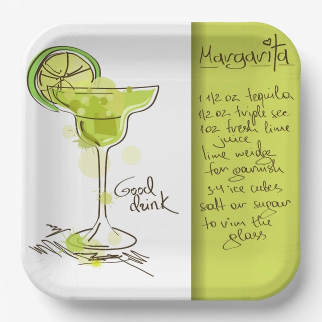 Margarita Recipe Paper Plates (Front)