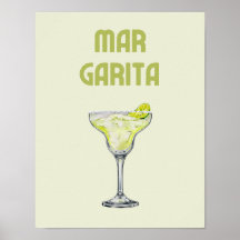 Margarita Retro Lime Green Cocktail Poster