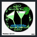 Margarita Round Wall Decal<br><div class="desc">This Margarita Round Wall Decal features a black background that is customizable, two neon margarita glasses, one with a lime and straw with green designs in the background. Blue glowing decorative text is Margarita. Perfect for your home bar, lounge, game room, den or man cave. Matching items including; wall clocks,...</div>