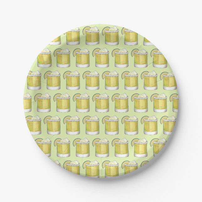Margarita Summer Cocktail Mixed Drink Lime Green Paper Plates (Front)