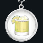 Margarita Summer Cocktail Mixed Drink Lime Green Silver Plated Necklace<br><div class="desc">Design features an original marker illustration of a classic margarita cocktail with a salty rim and wedge of green lime. A classic summertime drink! 

Don't see what you're looking for? Need help with customization? Click "contact this designer" to have something created just for you!</div>