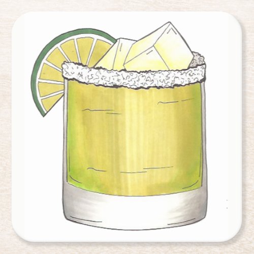 Margarita Summer Cocktail Mixed Drink Lime Green Square Paper Coaster