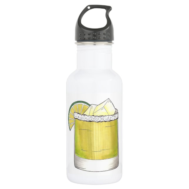 Margarita Summer Cocktail Mixed Drink Lime Green Stainless Steel Water Bottle (Front)