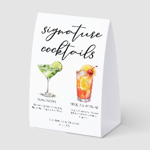 Margarita Tequila Sunrise Wedding Cocktails Menu Paper Table Tent