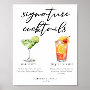 Margarita Tequila Sunrise Wedding Cocktails Menu Poster
