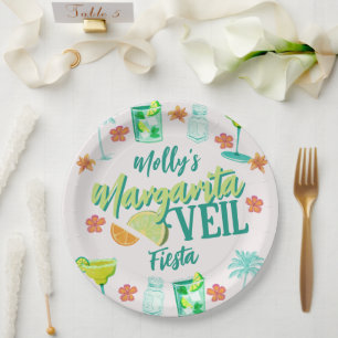 Margarita Veil Bachelorette Party Illustrated Paper Plates