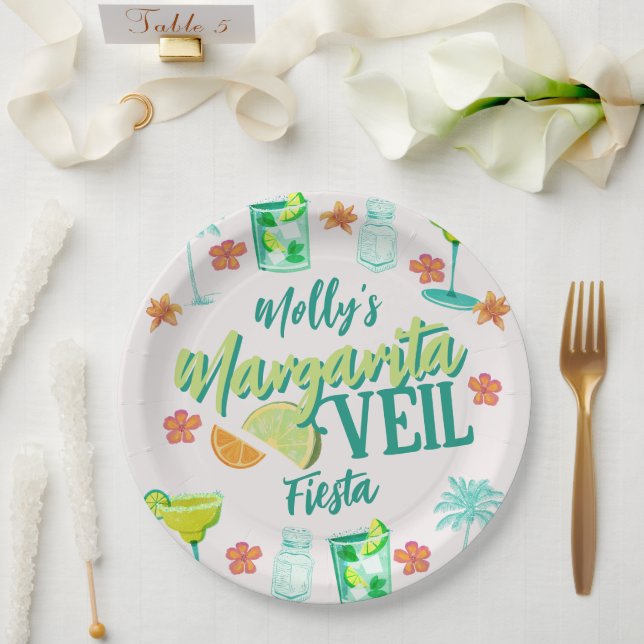 Margarita Veil Bachelorette Party Illustrated Paper Plates (Wedding)