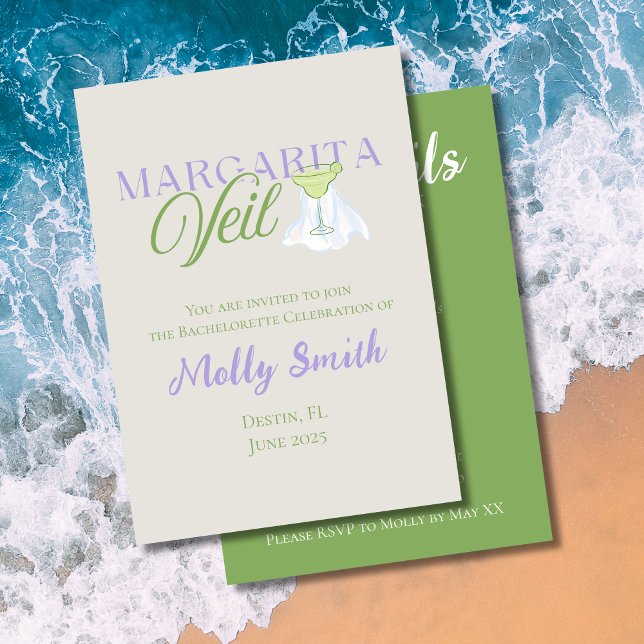 Margarita Veil – Fun Bachelorette Party Design Invitation (Margarita Veil invite with modern purple font – perfect for engagement or beach bridal celebrations!)