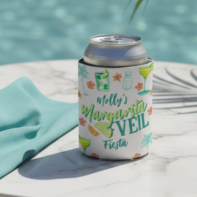 Margarita Veil Tropical Bachelorette Can Cooler (Margarita Veil Bachelorette Party Illustrated Can Cooler)