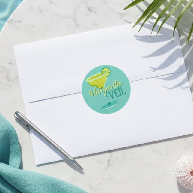 Margarita Veil Tropical Bachelorette Classic Round Sticker (Margarita Veil Bachelorette Party Classic Round Sticker)
