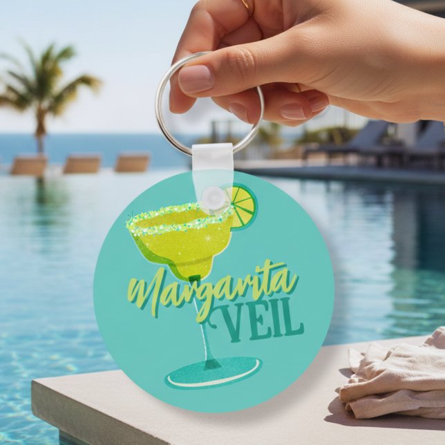 Margarita Veil Tropical Bachelorette Keychain (Margarita Veil Bachelorette Party Illustrated Keychain)