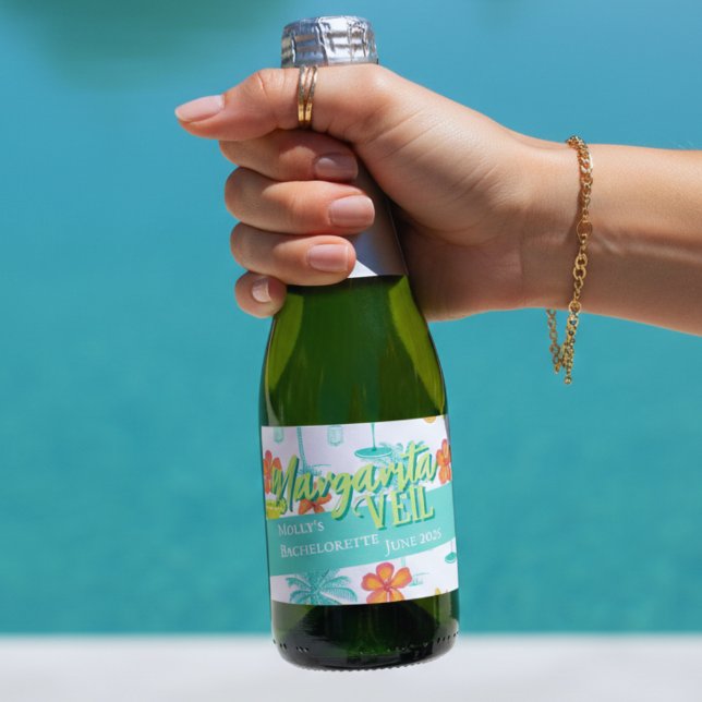 Margarita Veil Tropical Bachelorette Sparkling Wine Label (Margarita Veil Bachelorette Party Illustrated Sparkling Wine Label)