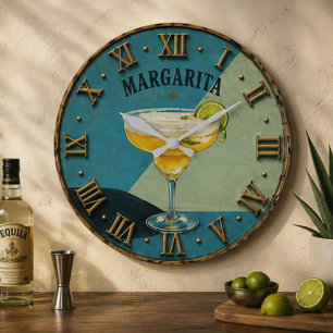 Margarita Vintage Cocktail Home Bar  Large Clock