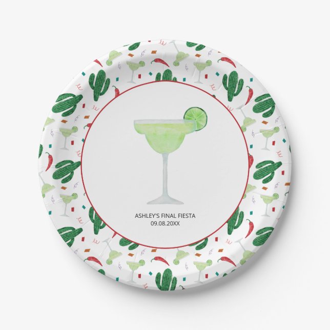 Margarita Wedding Bachelorette Party, Final Fiesta Paper Plates (Front)