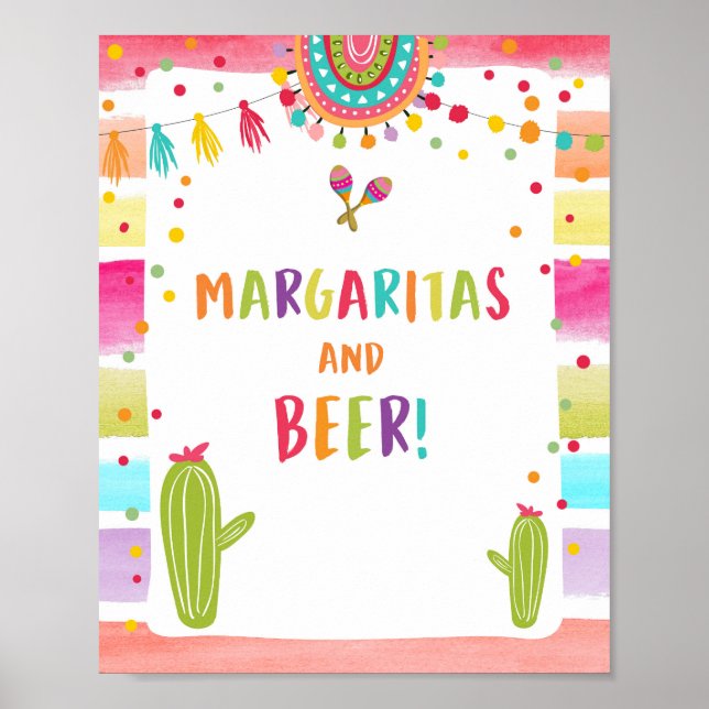Margaritas and Beers Bar Cactus Fiesta Table Sign (Front)