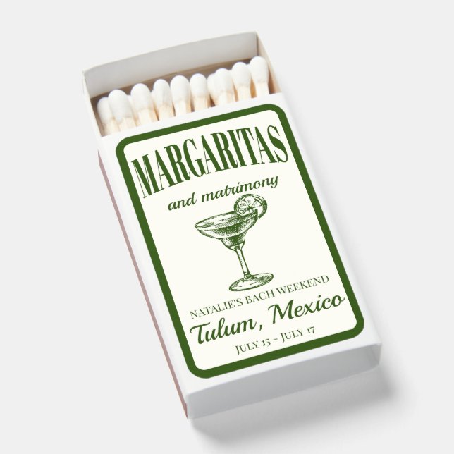 Margaritas And Matrimony Bachelorette Personalized Matchboxes (Front Open)