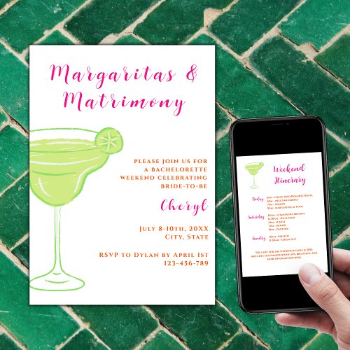 Margaritas And Matrimony Bachelorette Weekend Invitation