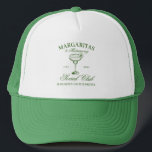 Margaritas and Matrimony Green  Trucker Hat<br><div class="desc">Get ready to celebrate the bride-to-be with an unforgettable weekend! Introducing our "Margaritas & Matrimony" bachelorette weekend design, created to make every moment of your celebration as special as the bride herself. This elegant collection features a vintage inspired green hand drawn illustration of a margarita cocktail glass on a soft...</div>
