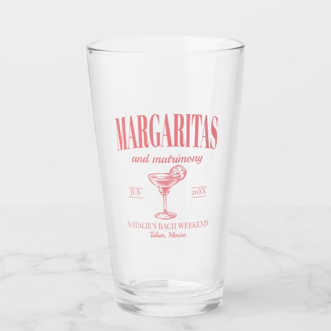 Margaritas And Matrimony Personalized Bachelorette Glass (Front)