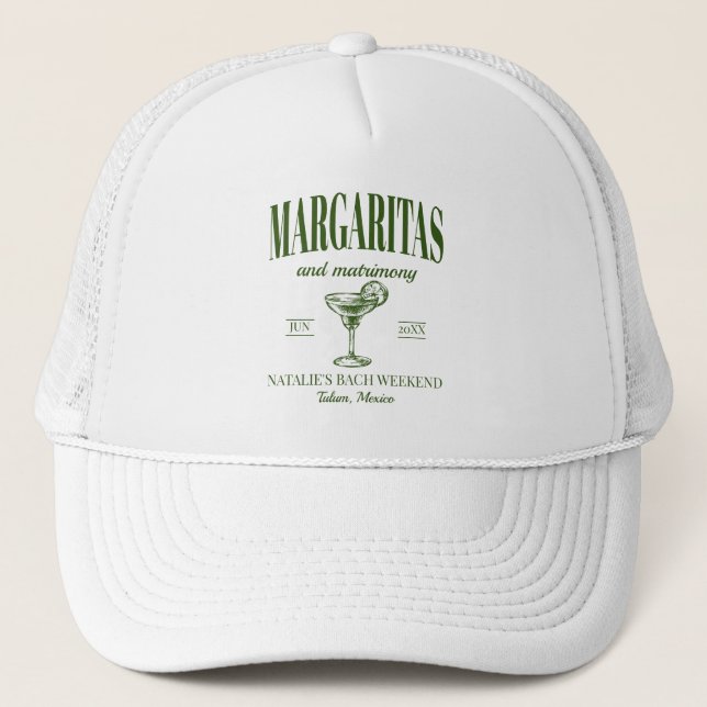 Margaritas And Matrimony Personalized Bachelorette Trucker Hat (Front)