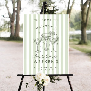 Margaritas and Matrimony Striped Bach Welcome Sign
