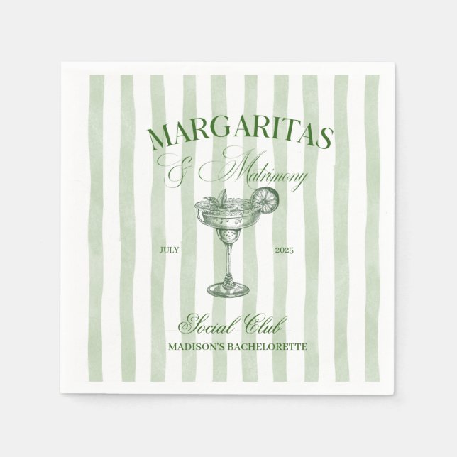 Margaritas and Matrimony Striped Bachelorette Napkins (Front)