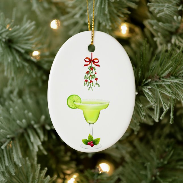 Margaritas and Mistletoe Christmas Ceramic Ornament (Tree)