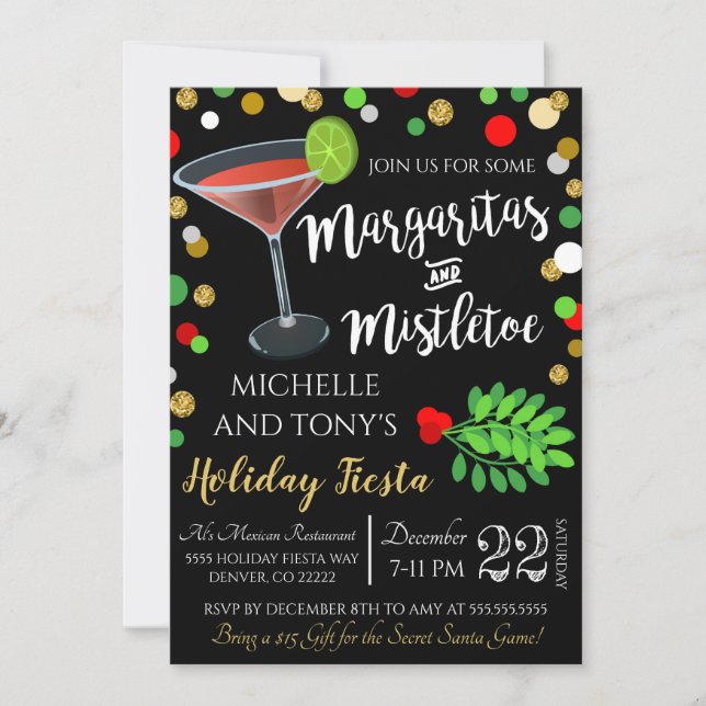 Margaritas And Mistletoe Christmas Invitation (Front)