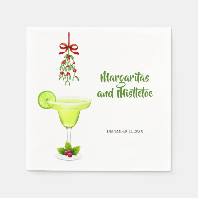 Margaritas and Mistletoe Christmas Napkins (Front)