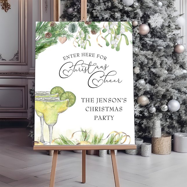 Margaritas and Mistletoe Christmas Party Welcome Foam Board (Christmas cocktail party welcome sign by Darling & May)
