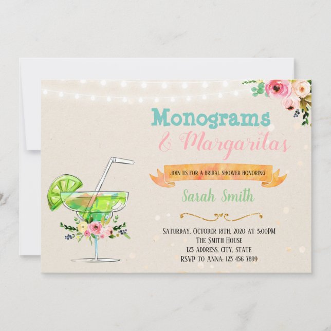 Margaritas and monograms party invitation (Front)