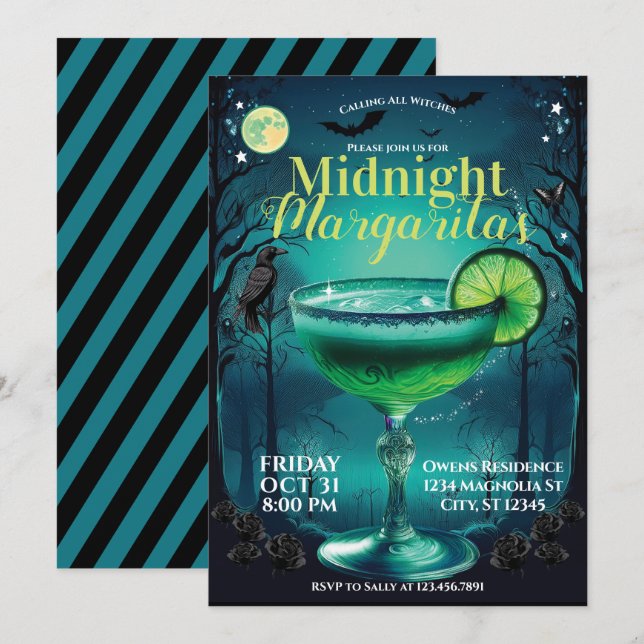 Margaritas At Midnight Cocktail Party Invitation (Front/Back)