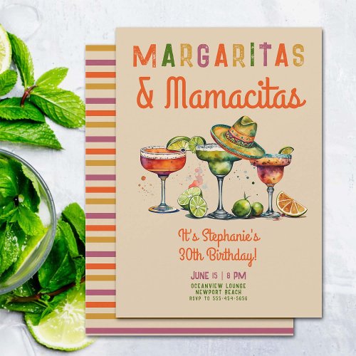 Margaritas Mamacitas Colorful Fiesta 30th Birthday Invitation