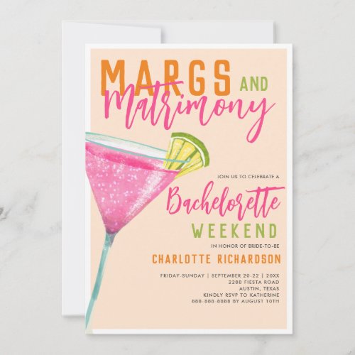 Margaritas Margs  Matrimony Bachelorette Weekend Invitation