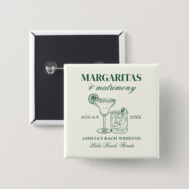 Margaritas & Matrimony Bachelorette Weekend Button (Front & Back)