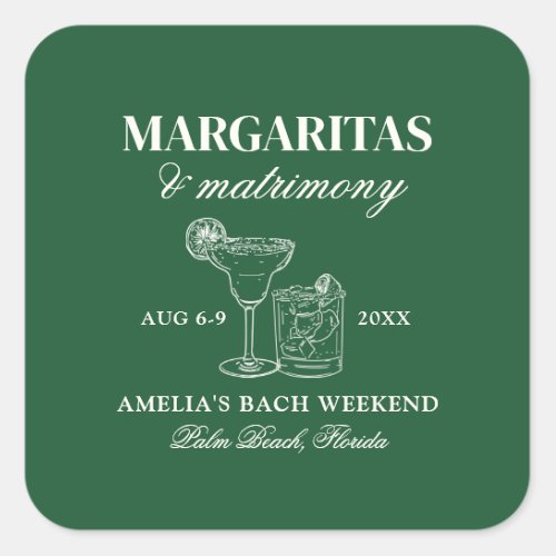 Margaritas  Matrimony Bachelorette Weekend Square Sticker