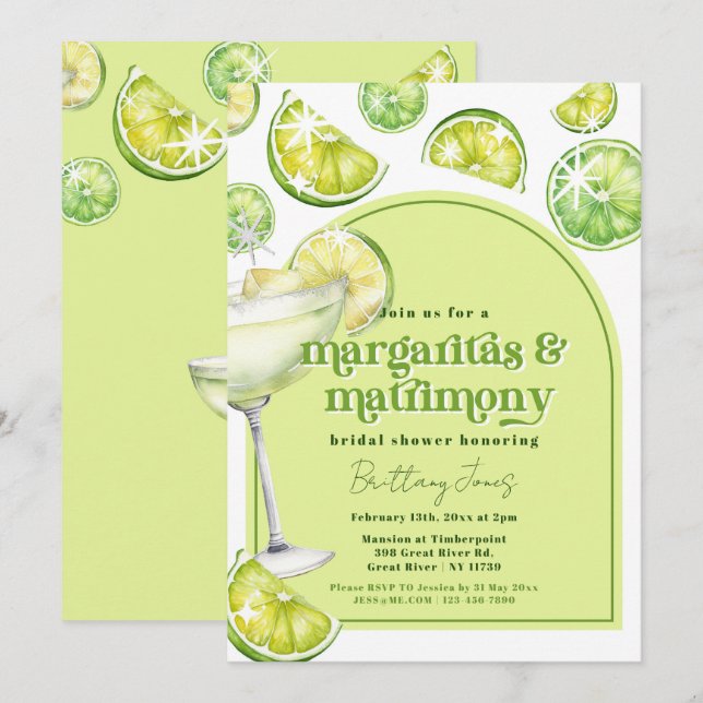 Margaritas & Matrimony Green Groovy Bridal Shower Invitation (Front/Back)
