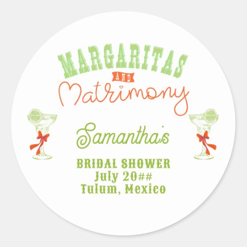 Margaritas  Matrimony Tulum Bachelorette Party Classic Round Sticker