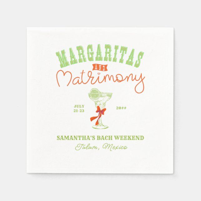 Margaritas & Matrimony Tulum Bachelorette Party Napkins (Front)