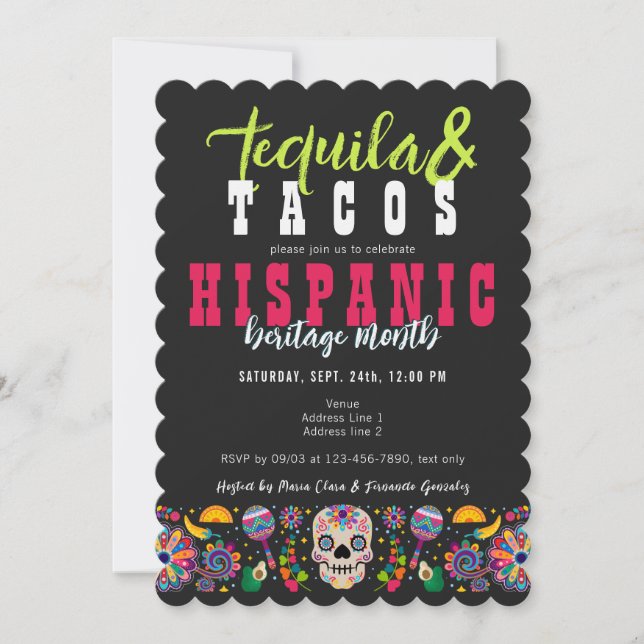 Margaritas Tacos Tequilla Hispanic Heritage Fiesta Invitation (Front)